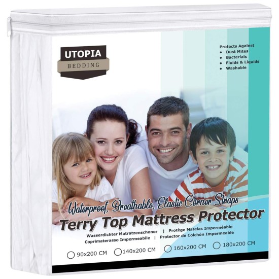 Chránič matrace 90 × 200 cm, Utopia Bedding, vodotěsný chránič matrace s elastickými rohovými pásy
