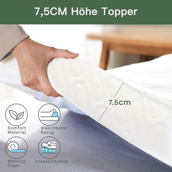 TOPPER DOPEDIO Top, krycí matrace, 3D Gel-Memory pěna, 90 × 200 cm, výška 7,5 cm