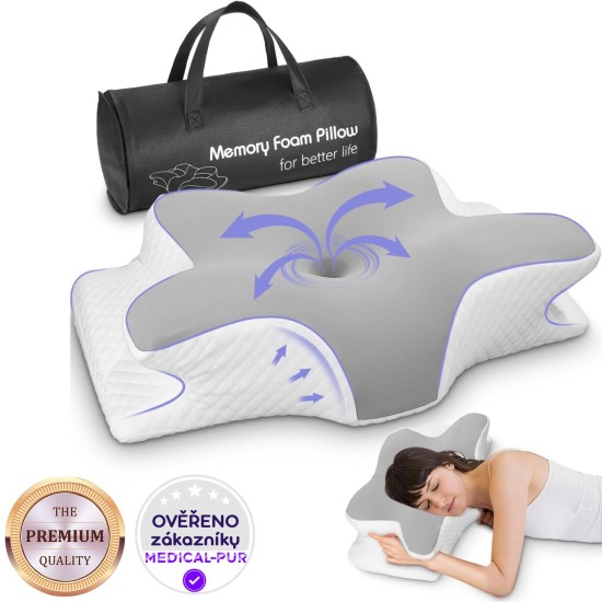 Ortopedický polštář pro spaní na břiše a bocích, profilovaná paměťová pěna,  proti bolesti šíje a ramen, 62 x 41 x 13 cm 