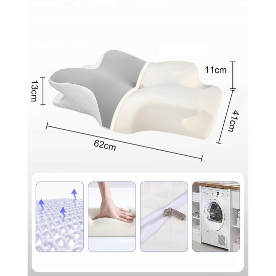 Ortopedický polštář pro spaní na břiše a bocích, profilovaná paměťová pěna,  proti bolesti šíje a ramen, 62 x 41 x 13 cm 