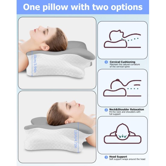 Ortopedický polštář pro spaní na břiše a bocích, profilovaná paměťová pěna,  proti bolesti šíje a ramen, 62 x 41 x 13 cm 