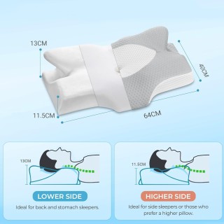 Ortopedický polštář Elviros pro spaní na břiše a bocích, profilovaná paměťová pěna,  proti bolesti šíje a ramen, 64 x 40 x 13 cm, bílá