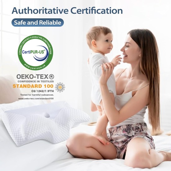 Ortopedický polštář Homca pro všechny typy spánků, profilovaná paměťová pěna,  proti bolesti šíje a ramen, 70 x 40 x 8,5/14,5cm, šedá