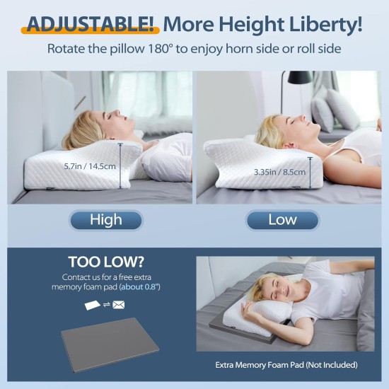 Ortopedický polštář Homca pro všechny typy spánků, profilovaná paměťová pěna,  proti bolesti šíje a ramen, 70 x 40 x 8,5/14,5cm, šedá