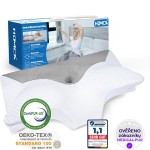 Ortopedický polštář Homca pro všechny typy spánků, profilovaná paměťová pěna,  proti bolesti šíje a ramen, 70 x 40 x 8,5/14,5cm, šedá