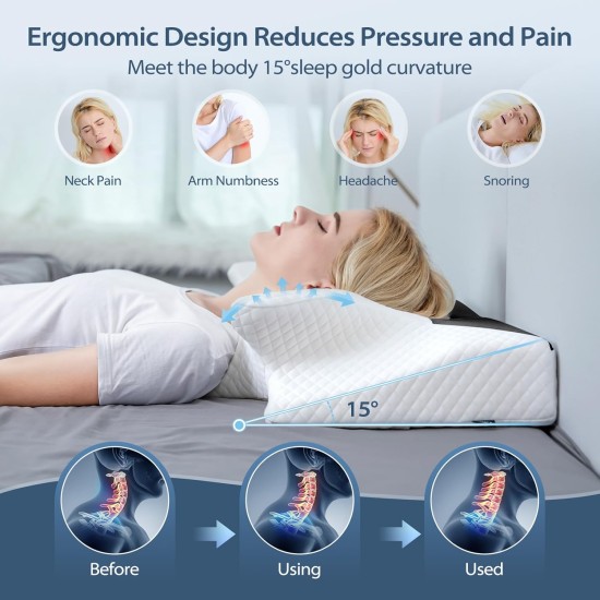 Ortopedický polštář Homca pro všechny typy spánků, profilovaná paměťová pěna,  proti bolesti šíje a ramen, 70 x 40 x 8,5/14,5cm, šedá