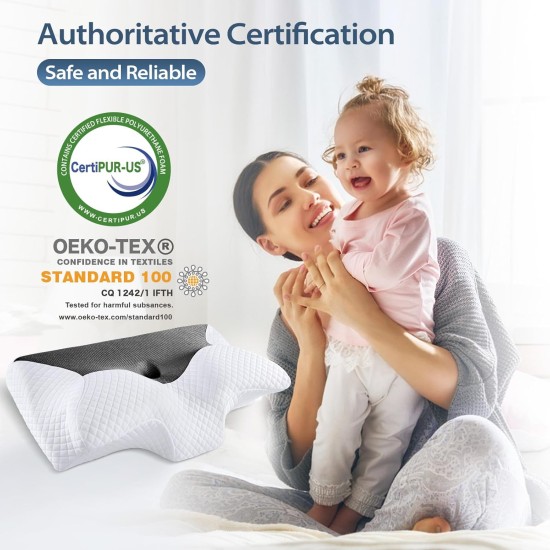 Ortopedický polštář Homca pro všechny typy spánků, profilovaná paměťová pěna,  proti bolesti šíje a ramen, 70 x 40 x 8,5/14,5cm, bílá