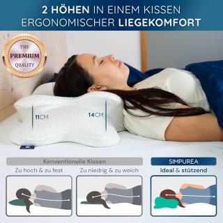 Ortopedický polštář Bamboo pro všechny typy spánků, profilovaná paměťová pěna,  proti bolesti šíje a ramen, 64 x 40 x 14/11 cm, bílá