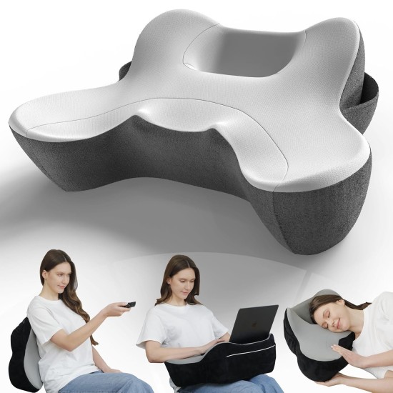 Polštář na čtení z paměťové pěny s postranními kapsami, ergonomický sedák pro domácí pohodu a uvolnění v posteli, černý