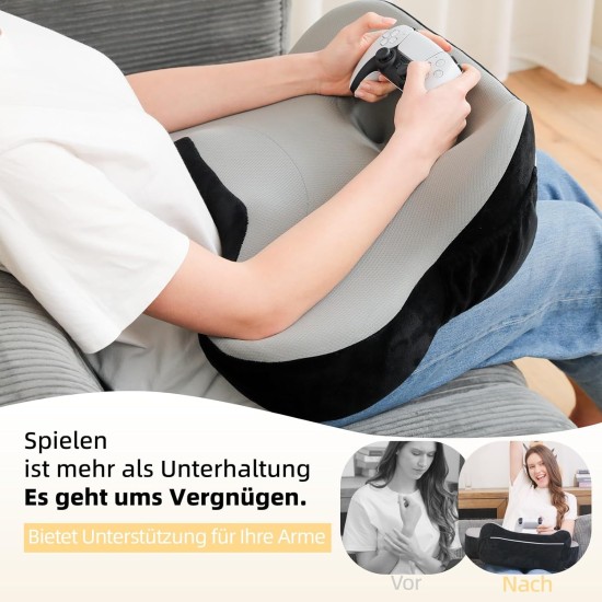 Polštář na čtení z paměťové pěny s postranními kapsami, ergonomický sedák pro domácí pohodu a uvolnění v posteli, černý