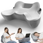 Polštář na čtení z paměťové pěny s postranními kapsami, ergonomický sedák pro domácí pohodu a uvolnění v posteli, šedý