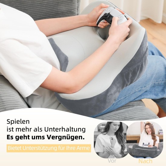 Polštář na čtení z paměťové pěny s postranními kapsami, ergonomický sedák pro domácí pohodu a uvolnění v posteli, šedý