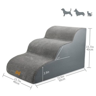 Schůdky pro psy 3stupňové, schody pro domácí zvířata, pratelný potah, protiskluzové dno, 60 x 40 cm, šedé