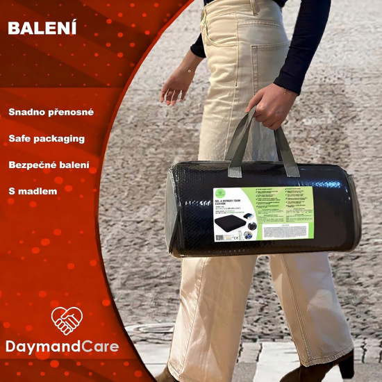 Ortopedický DaymandCare prémiový sedák 45 x 43 x 7 cm z viskoelastického materiálu a chladicího gelu se 2 potahy