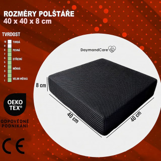 Ortopedický DaymandCare prémiový sedák 40 x 40 x 8 cm z viskoelastického materiálu a chladicího gelu se 2 potahy