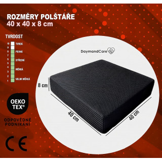 Ortopedický DaymandCare prémiový sedák 40 x 40 x 8 cm z viskoelastického materiálu a chladicího gelu se 2 potahy