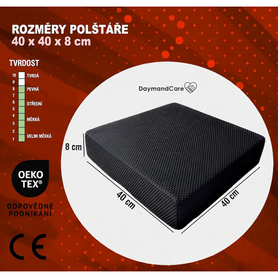 Ortopedický DaymandCare prémiový sedák 45 x 43 x 7 cm z viskoelastického materiálu a chladicího gelu se 2 potahy