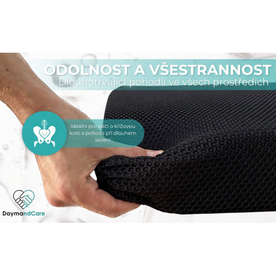 Ortopedický DaymandCare prémiový sedák 45 x 43 x 7 cm z viskoelastického materiálu a chladicího gelu se 2 potahy