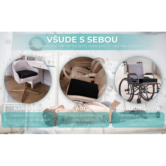 Ortopedický DaymandCare prémiový sedák 45 x 43 x 7 cm z viskoelastického materiálu a chladicího gelu se 2 potahy