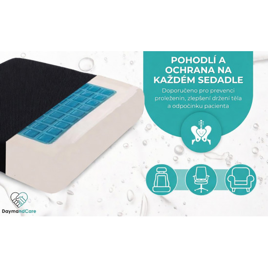 Ortopedický DaymandCare prémiový sedák 45 x 43 x 7 cm z viskoelastického materiálu a chladicího gelu se 2 potahy