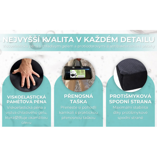 Ortopedický DaymandCare prémiový sedák 45 x 43 x 7 cm z viskoelastického materiálu a chladicího gelu se 2 potahy