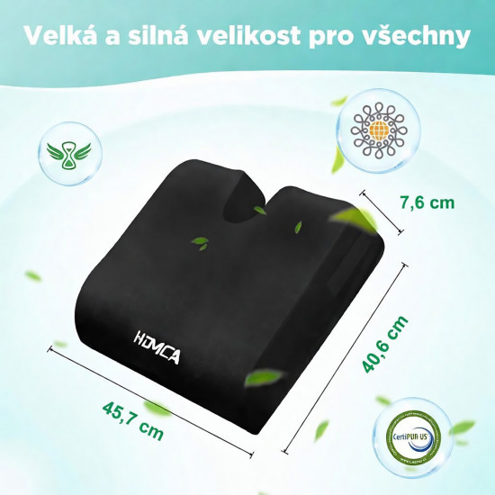 Ortopedický Homca sedací polštář 40 x 45 x 7,5 cm pro invalidní vozík, Memory Foam, proti hemoroidům a pro komfort sezení