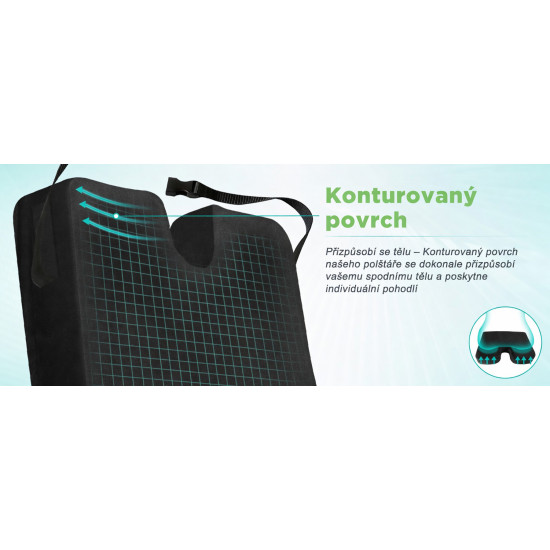 Ortopedický Homca sedací polštář 40 x 45 x 7,5 cm pro invalidní vozík, Memory Foam, proti hemoroidům a pro komfort sezení