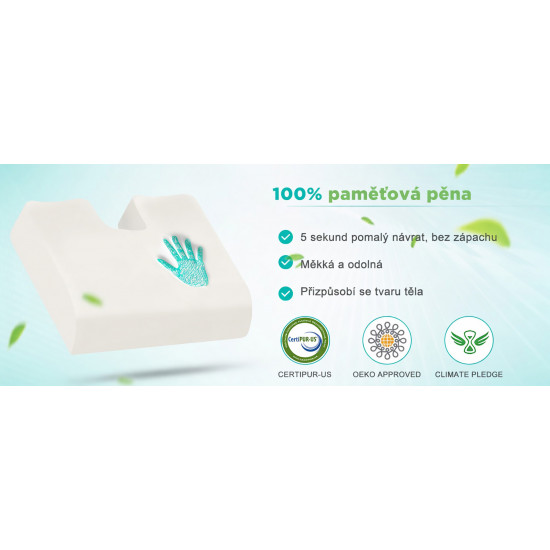 Ortopedický Homca sedací polštář 40 x 45 x 7,5 cm pro invalidní vozík, Memory Foam, proti hemoroidům a pro komfort sezení