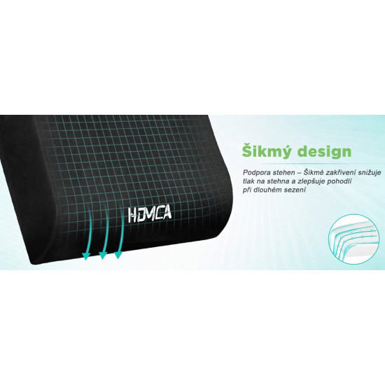 Ortopedický Homca sedací polštář 40 x 45 x 7,5 cm pro invalidní vozík, Memory Foam, proti hemoroidům a pro komfort sezení