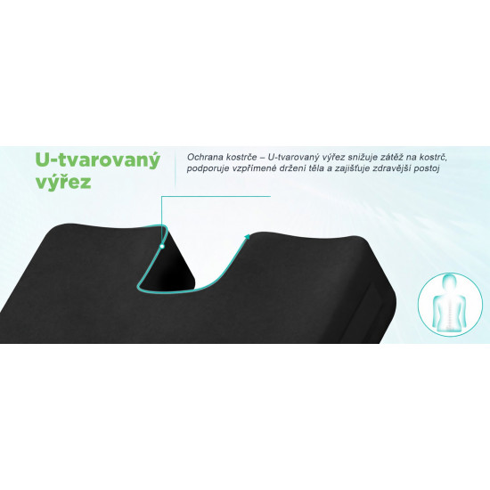 Ortopedický Homca sedací polštář 40 x 45 x 7,5 cm pro invalidní vozík, Memory Foam, proti hemoroidům a pro komfort sezení