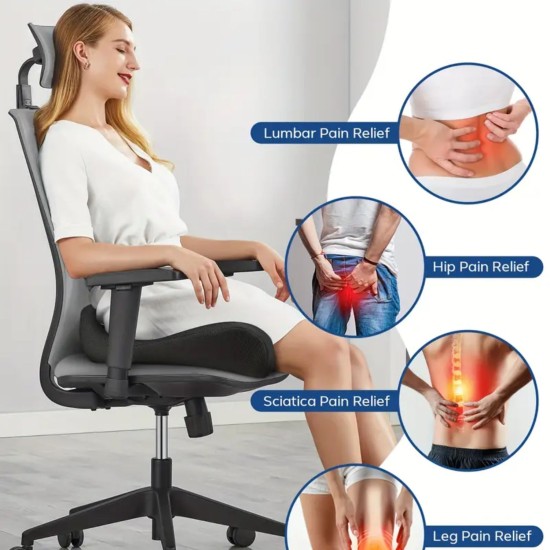 Ortopedická sedací podložka Feagar, paměťová pěna, ergonomická, proti bolesti kyčlí a kostrče,  49 x 40 x 12 cm 