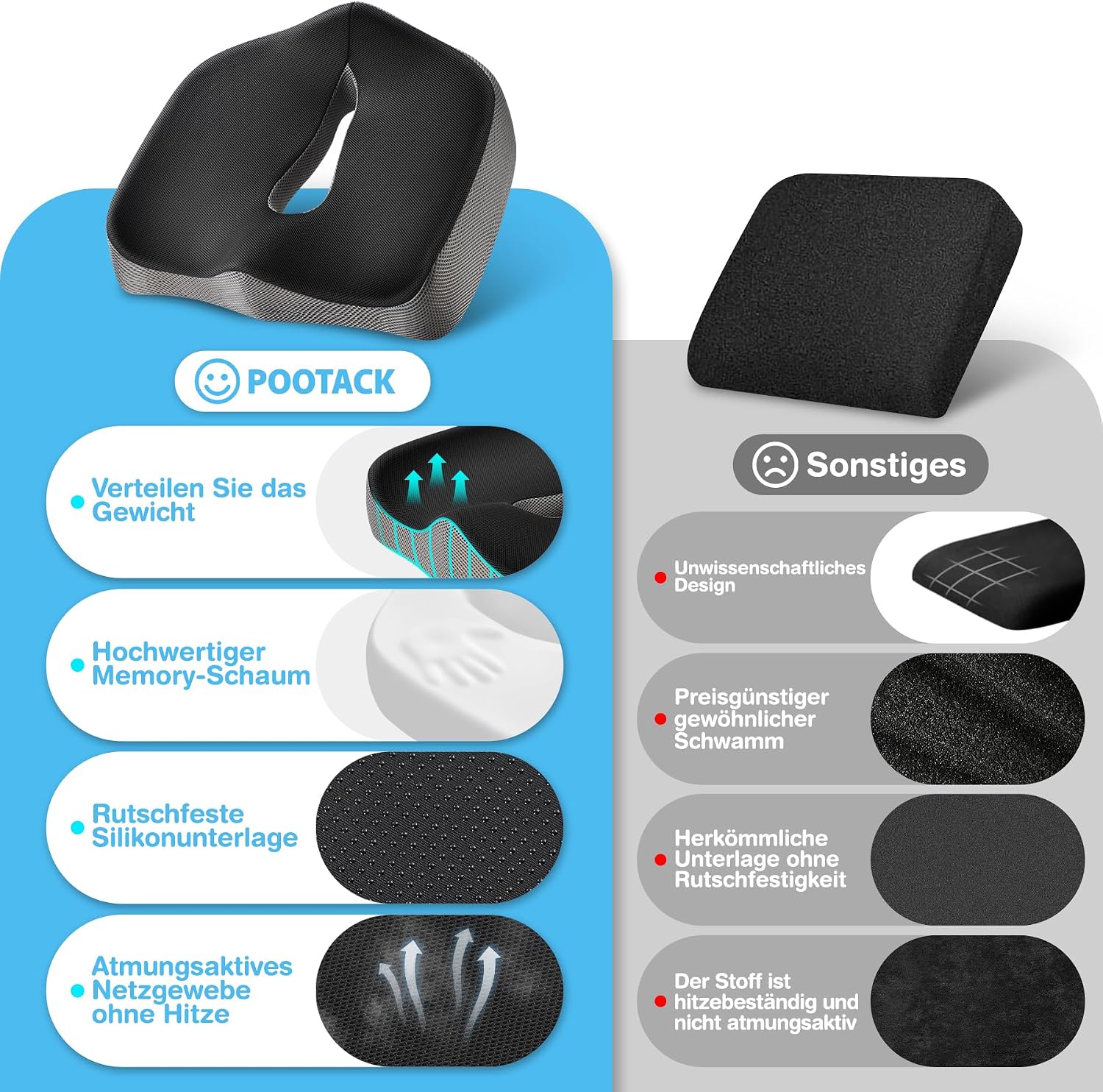 Zdravotní Ortopedický sedací polštář Pootack Hemeroid Ortopedický polštář